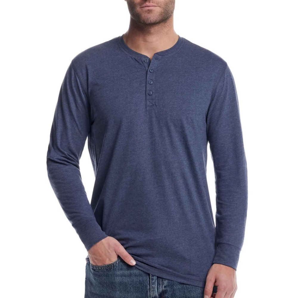 Weatherproof Vintage Men's Long‎ Sleeve Brushed Jersey Henley Shirt Blue Small